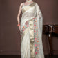 Morchari Beige Banarasi Tissue Computer Embroidery Saree Unstitched Blouse | Swadesiicart