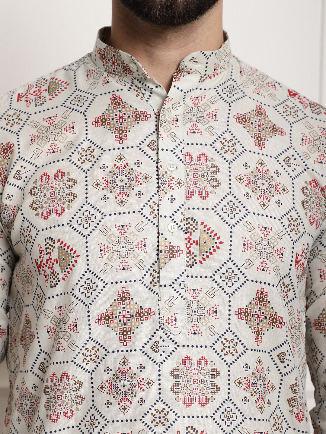 Sojanya Men Beige Printed Cotton Linen Kurta with Churidar | Swadesiicart
