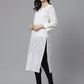 ADA Women White & Black Chikankari Embroidered Semi-Sheer Sustainable Handloom Kurta with Churidar | Swadesiicart