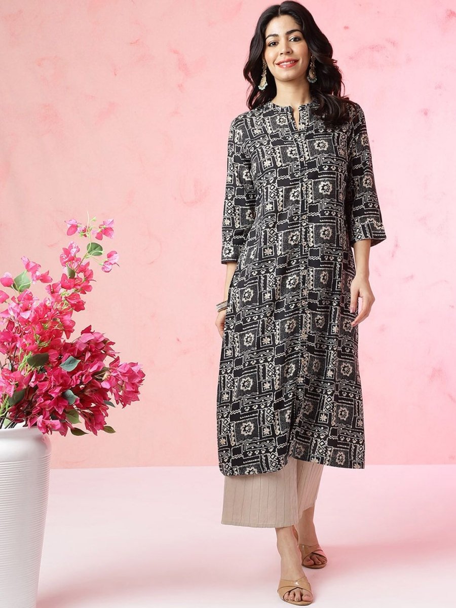 Anouk Abstract Printed Mandarin Collar Kurta - Swadesiicart