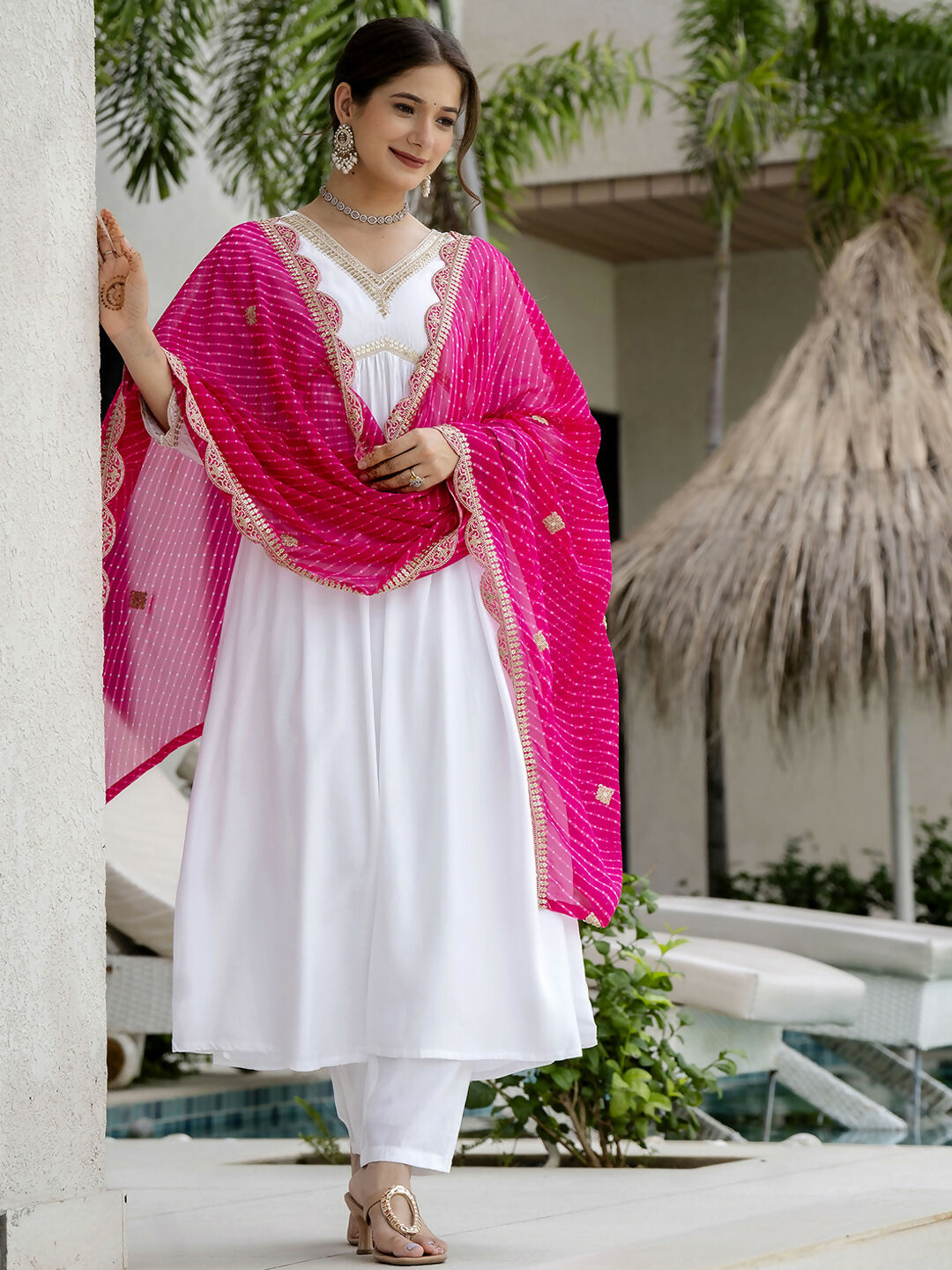 The52 White Women's Gorgeous Embroidered Chanderi Fabric Straight Kurta, Pant and Dupatta Set - Swadesiicart