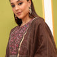 Vishudh Brown Ethnic Motifs Embroidered Kurta & Trousers With Dupatta - Swadesiicart