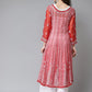 ADA Women Red & White Ethnic Motifs Embroidered Chikankari Georgette Kurta | Swadesiicart