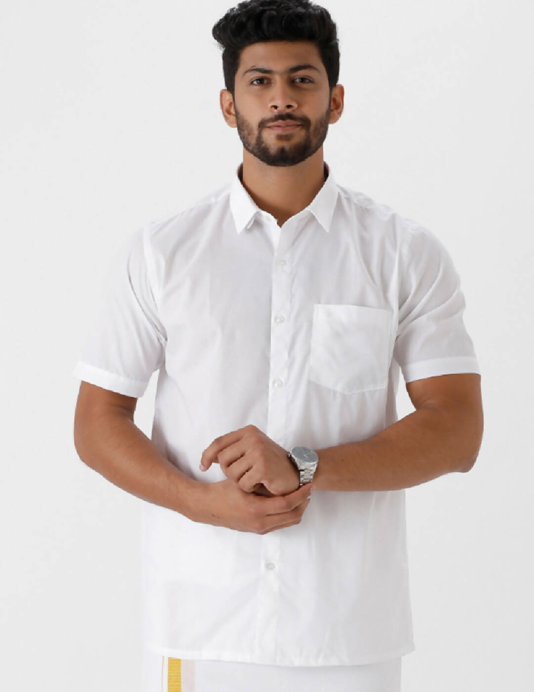 Ramraj Cotton Mens Half Sleeve Luxury Cotton White Shirt | Swadesiicart