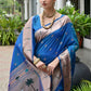 Vishnu Weaves Women's Rama Paithani Silk Zari Woven Saree with Blouse - Swadesiicart