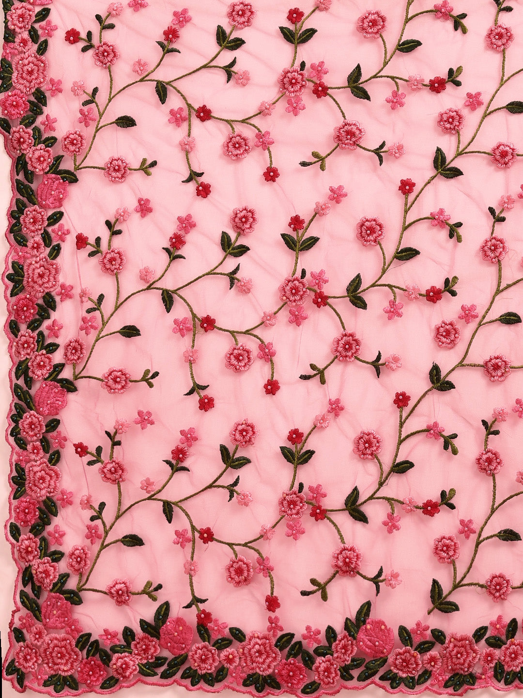 Tikhi Imli Pink & Green Beads and Stones Net Heavy Work Saree | Swadesiicart