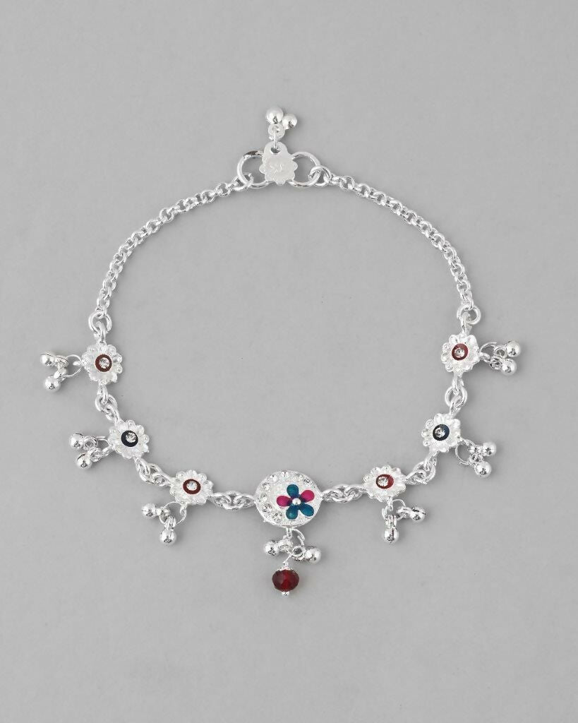 VOJ Set of 2 Stone Studded Circular Shaped Traditional Anklet - Swadesiicart