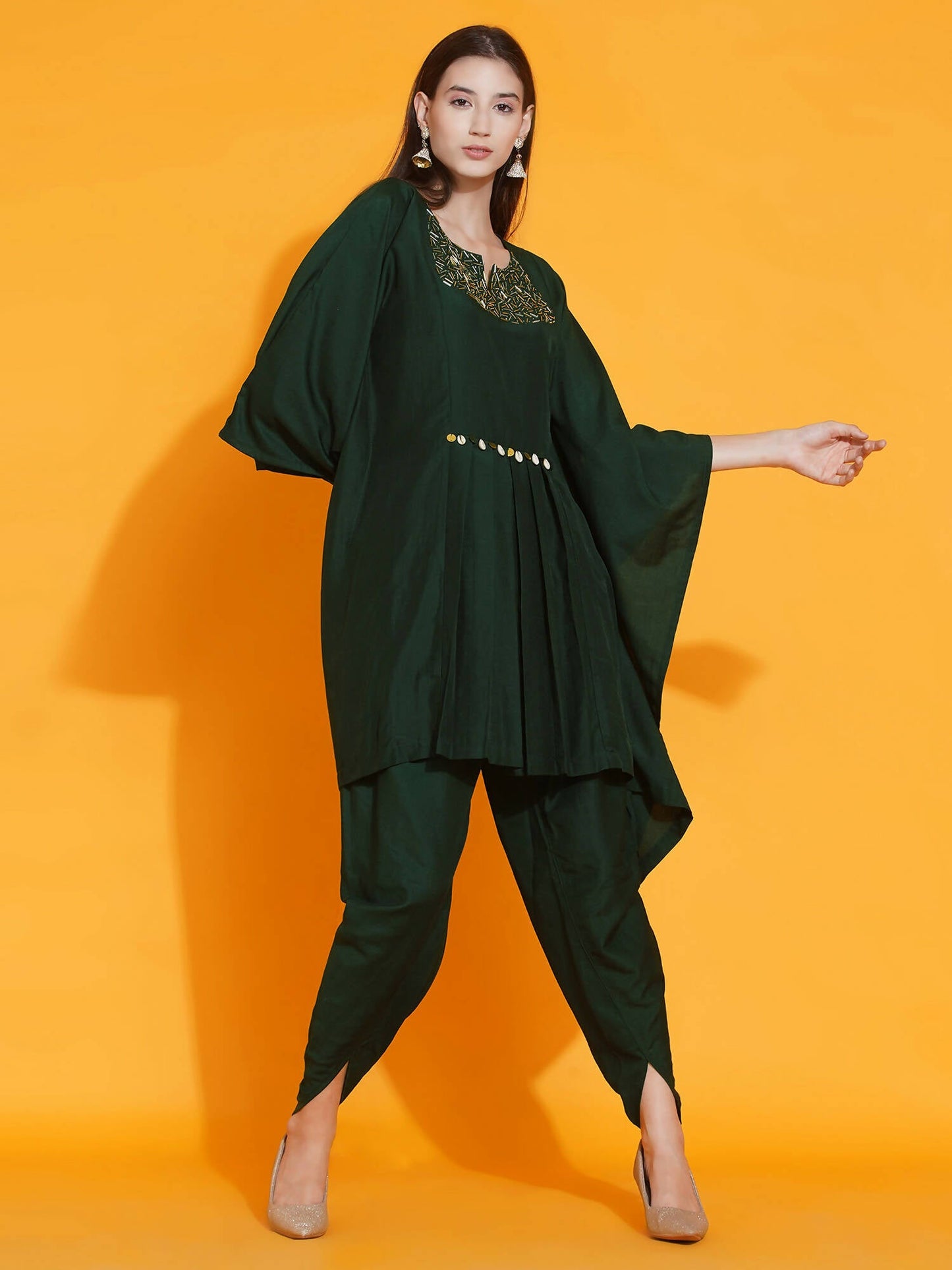 Women Republic Green Kaftan With Hand Embellishment And Dhoti Salwaar | Swadesiicart