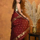 Very Much Indian Handloom Pure Cotton Silk Saree With Sleek Golden Border - Maroon | Swadesiicart