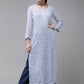 ADA Women Blue & Blue Ethnic Motifs Embroidered Chikankari Georgette Kurta | Swadesiicart