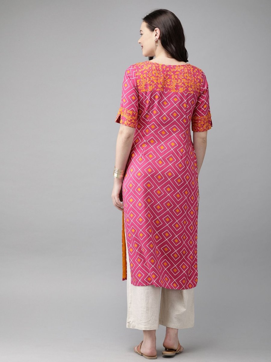 Anouk Women Pink & Mustard Yellow Printed Straight Kurta - Swadesiicart
