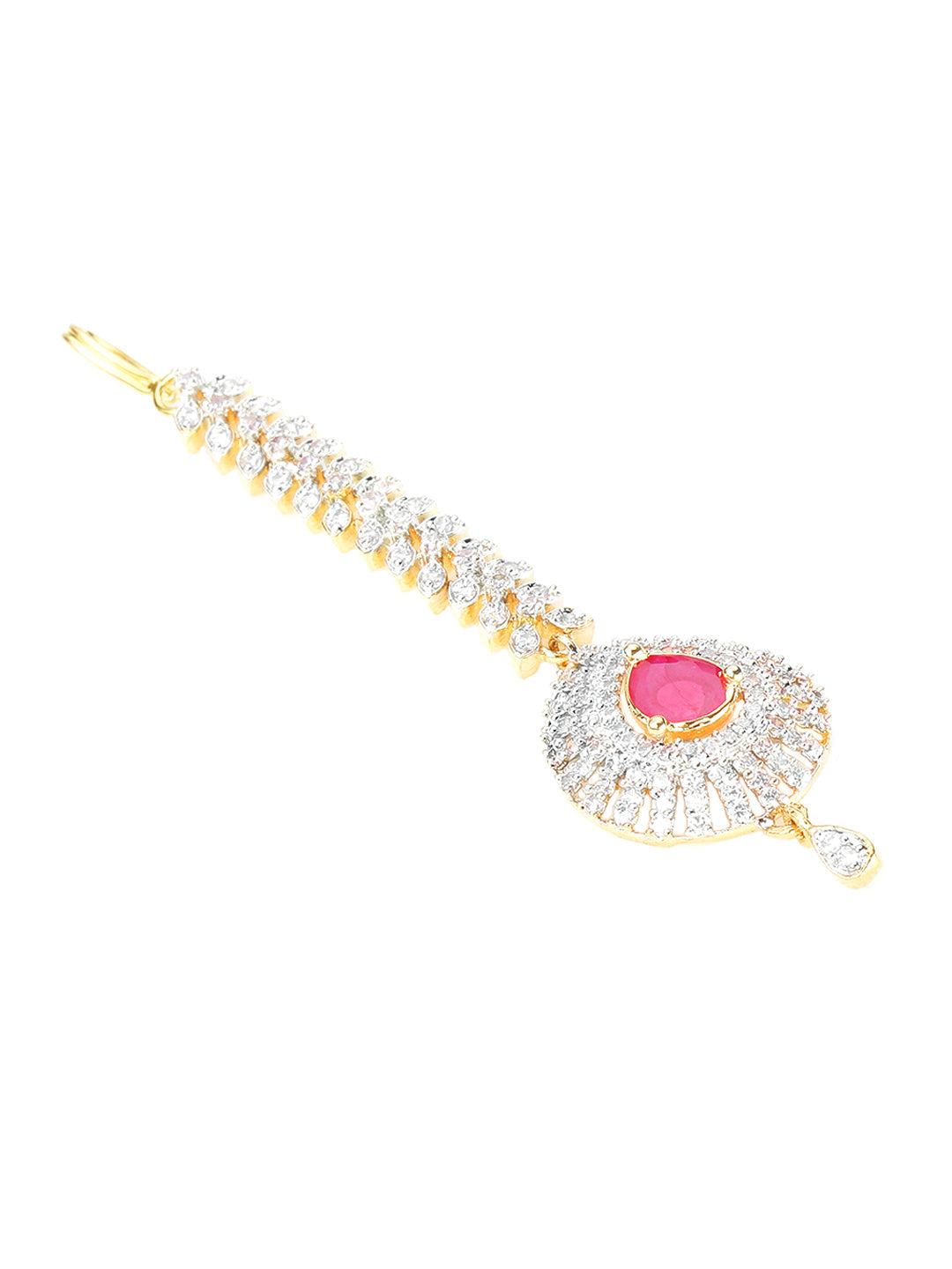 Yellow Chimes Women Gold-Polished American Diamond Pink & White Studded Handcrafted Maang Tikka | Swadesiicart