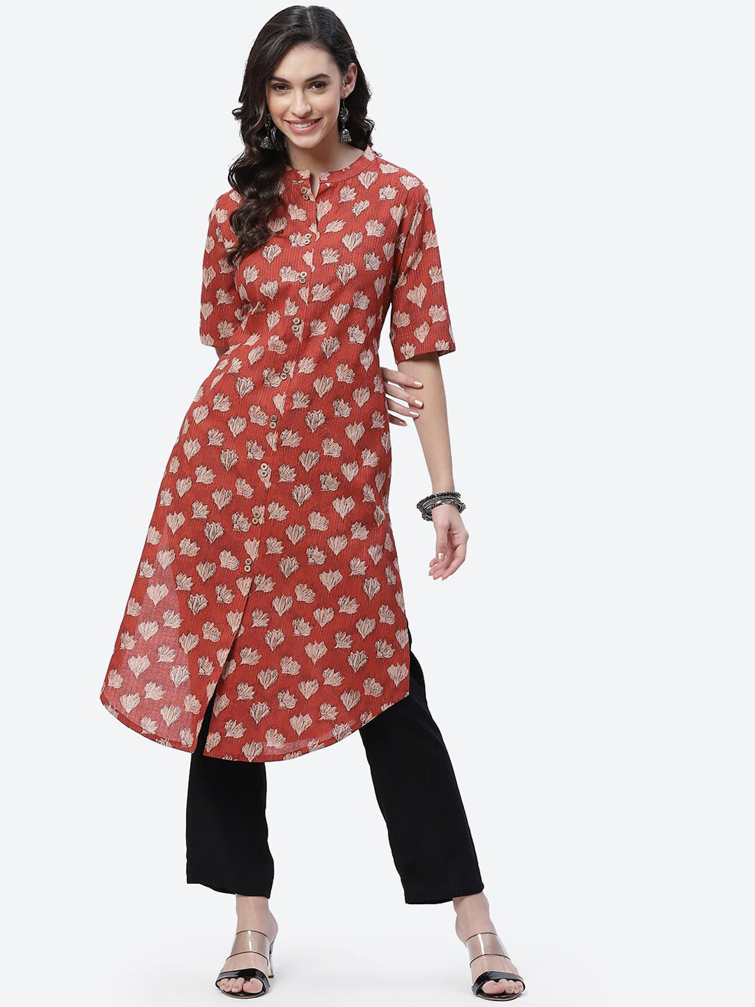 Biba Women Red Ethnic Motifs Printed Kurta - Swadesiicart
