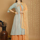 Jyoti Fashion Women's Turquoise Chanderi Silk Elegant Jardoshi Kurta with Trouser & Dupatta | Swadesiicart