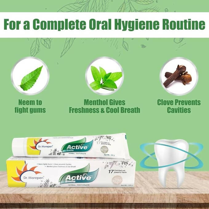 Dr. Morepen Active Smile Herbal Toothpaste with Neem, Clove & Menthol - Swadesiicart