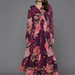 Ahalyaa Women Floral Printed Angrakha Kurta with Palazzos - Burgundy Color | Swadesiicart