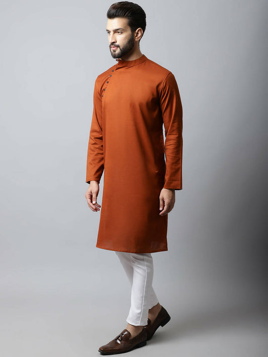Even Apparels Brown Color Pure Cotton Men's Kurta With Side Placket (SLD1137) | Swadesiicart
