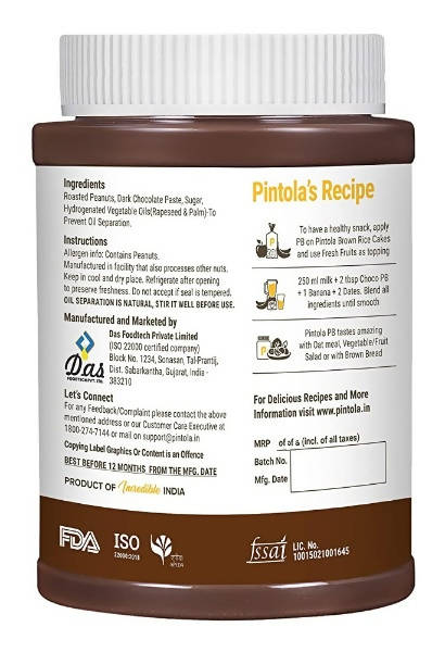 Pintola Dark Chocolate Crunchy Peanut Butter - Swadesiicart