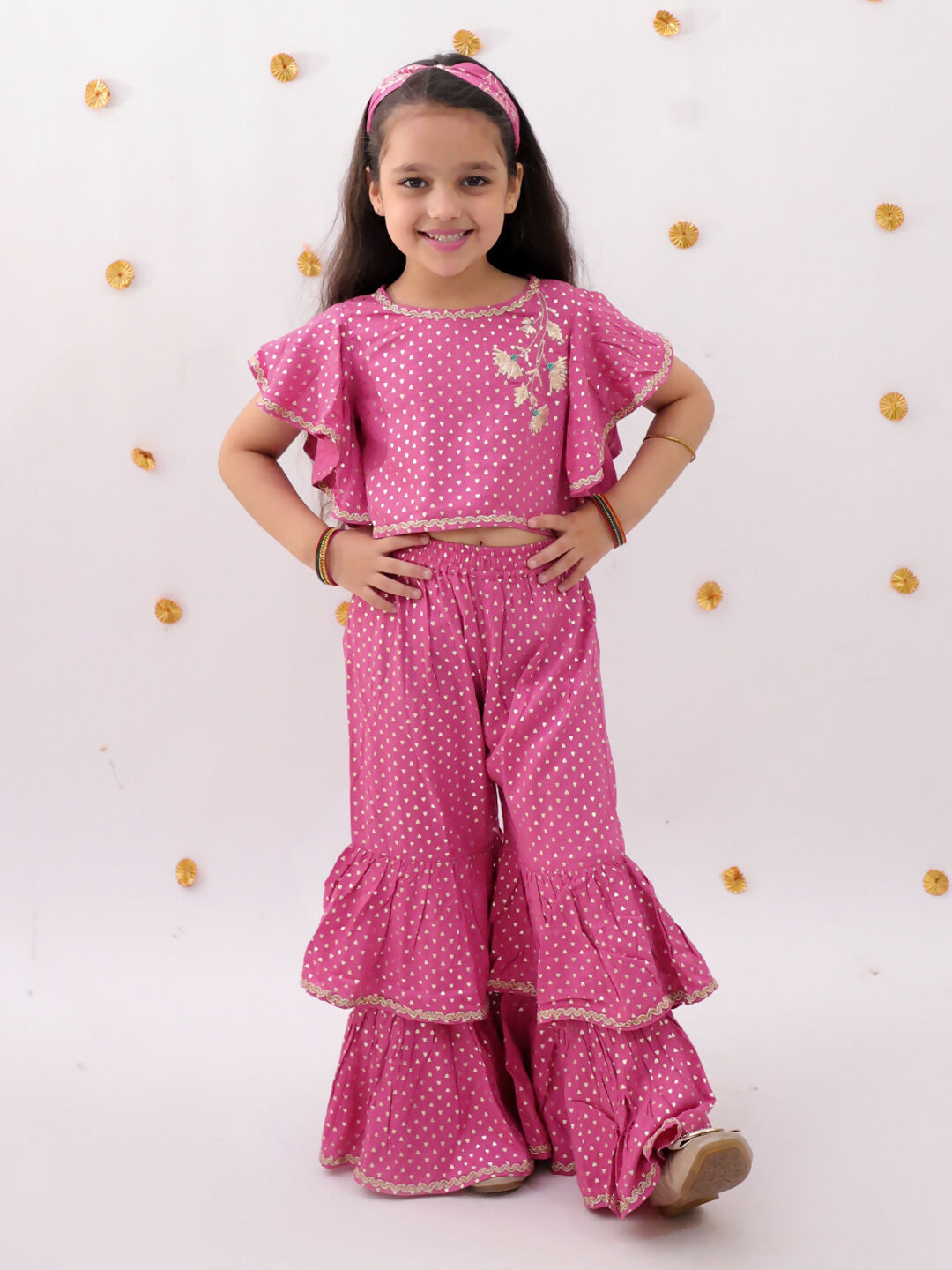 Lil Drama Khilkhilahat Pink Crop Top and Flare Pant Set For Girls | Swadesiicart