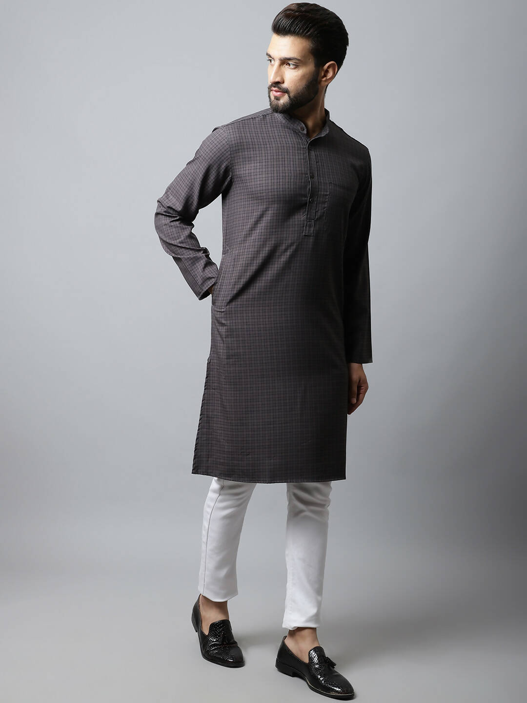 Even Apparels Black Color Pure Cotton Men's Kurta With Band Collar (CHK1166) | Swadesiicart