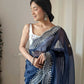 Vamsee Shirovastra Navy Blue Organza Saree - Swadesiicart