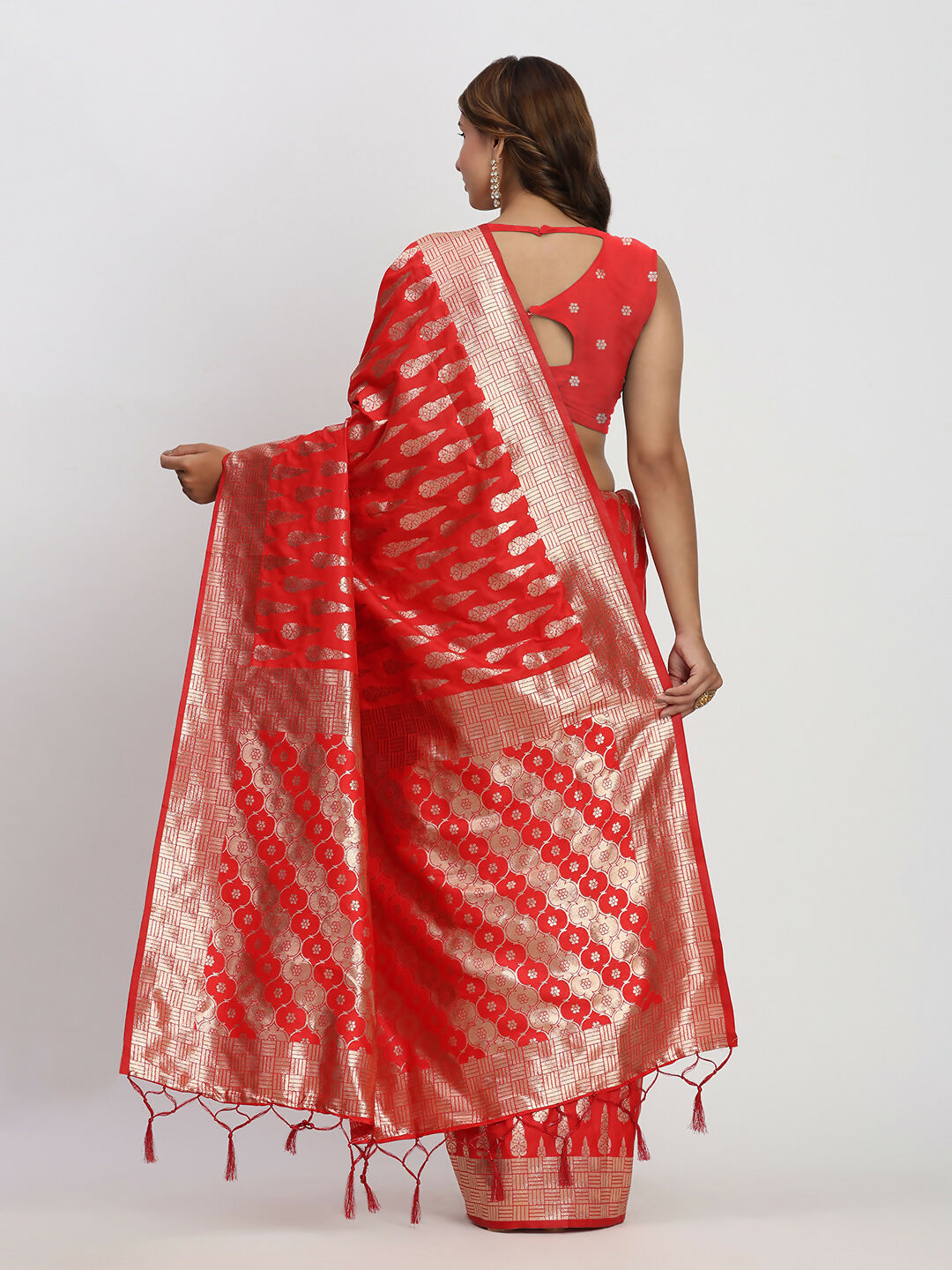 Astita Banarasi Silk Red Saree | Swadesiicart