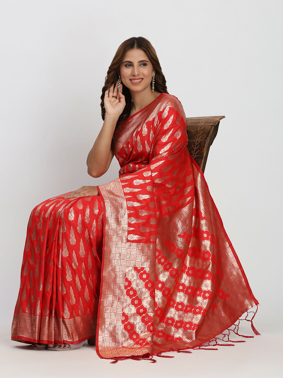 Astita Banarasi Silk Red Saree | Swadesiicart