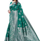 Vamika Banarasi Jacquard Weaving Rama Green Saree (AMEE RAMA) | Swadesiicart