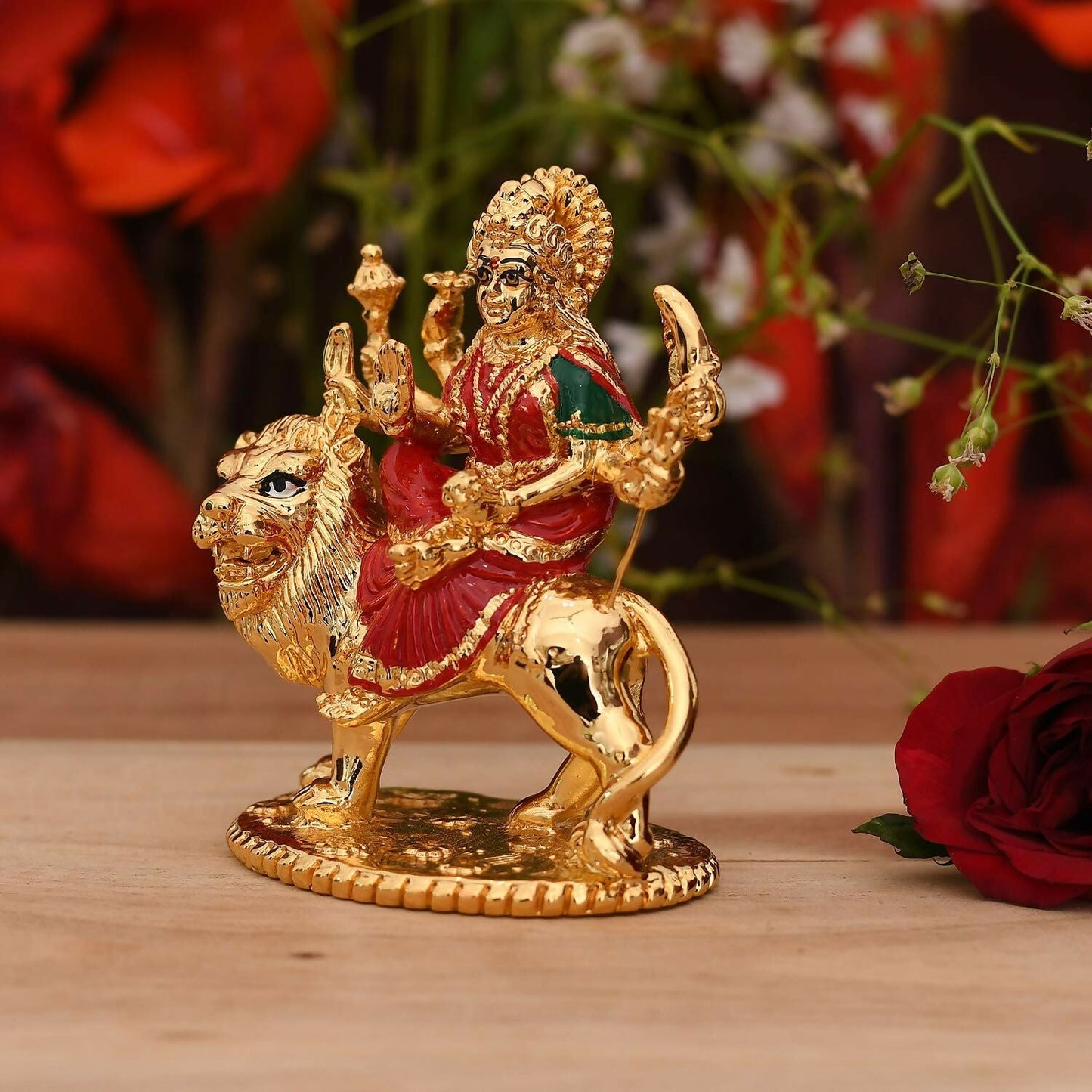 Collectible India Gold-Polished Goddess Maa Durga Sherawali Mata Idol - Swadesiicart