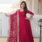 Jyoti Fashion Women's Rani Pink Faux Blooming Sequins Zari Embroidered Anarkali Dress with Dupatta | Swadesiicart