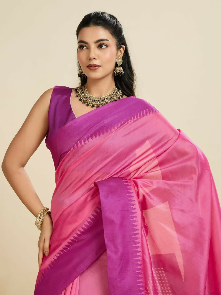 Vishnu Weaves Women's Pink Raw Silk Thread Woven Saree with Blouse - Swadesiicart