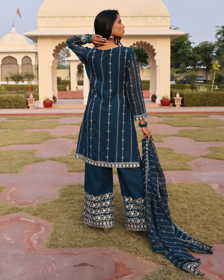Jyoti Fashion Women's Morpeach Georgette Embroidered Designer Kurta Set | Swadesiicart