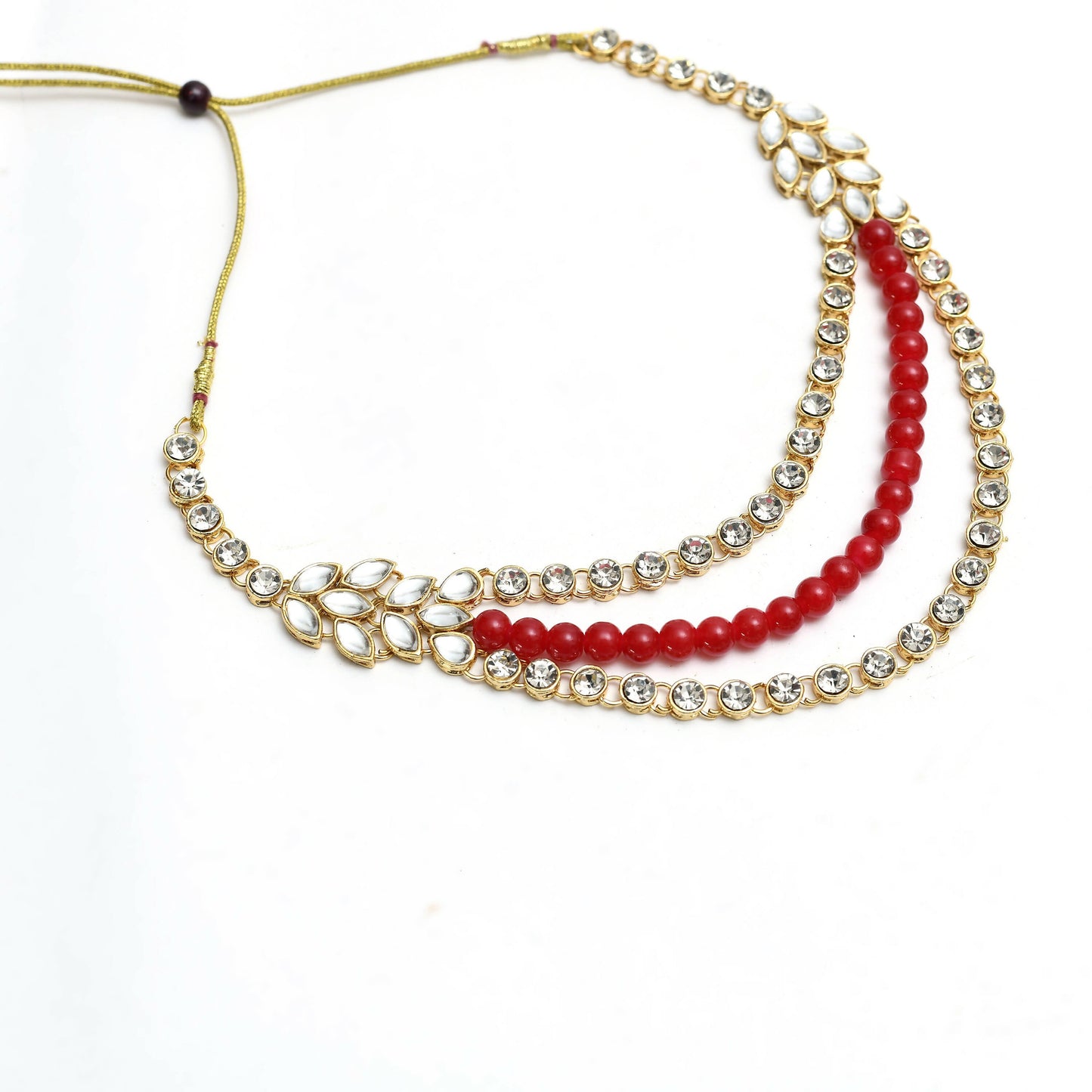 Mominos Fashion Johar Kamal Handicraft Finish White & Red Pearls Choker For Women (White/Red) | Swadesiicart