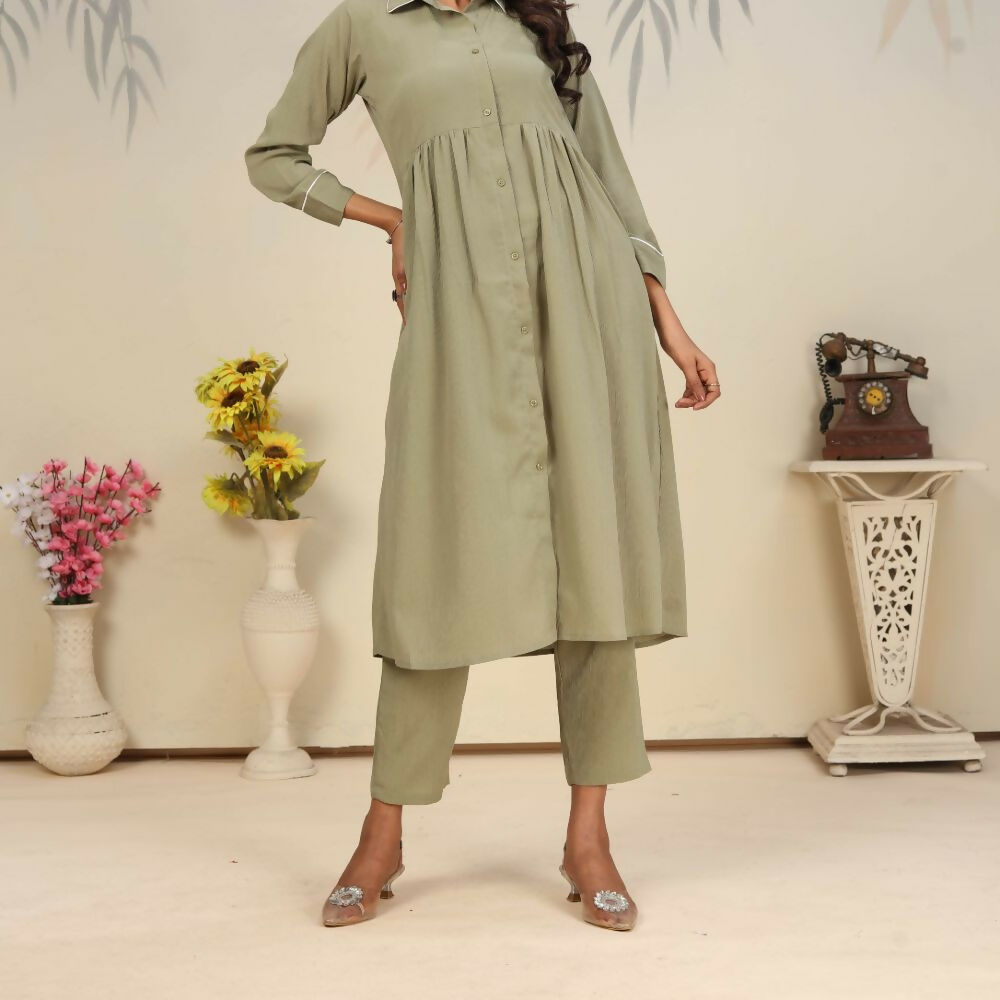 Jyoti Fashion Women's Olive Rinkal Cotton Plain with Side Pocket Kurtis & Sets | Swadesiicart