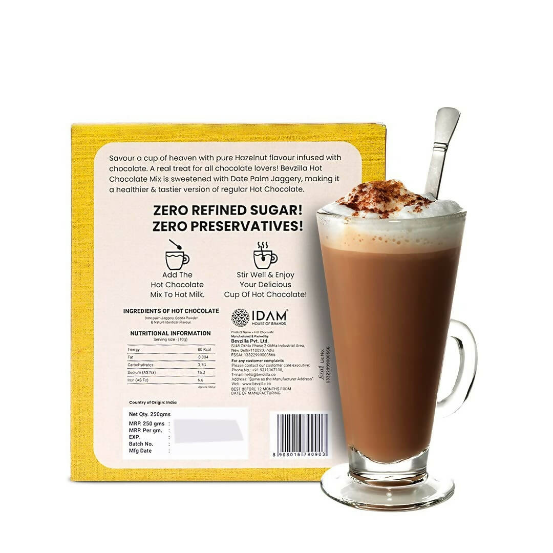 Bevzilla Hot Chocolate Powder (Hazelnut) Drink Powder With Organic Date Palm Jaggery | Swadesiicart
