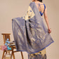 Astita Banarasi Silk Cream & Navy Blue Saree | Swadesiicart