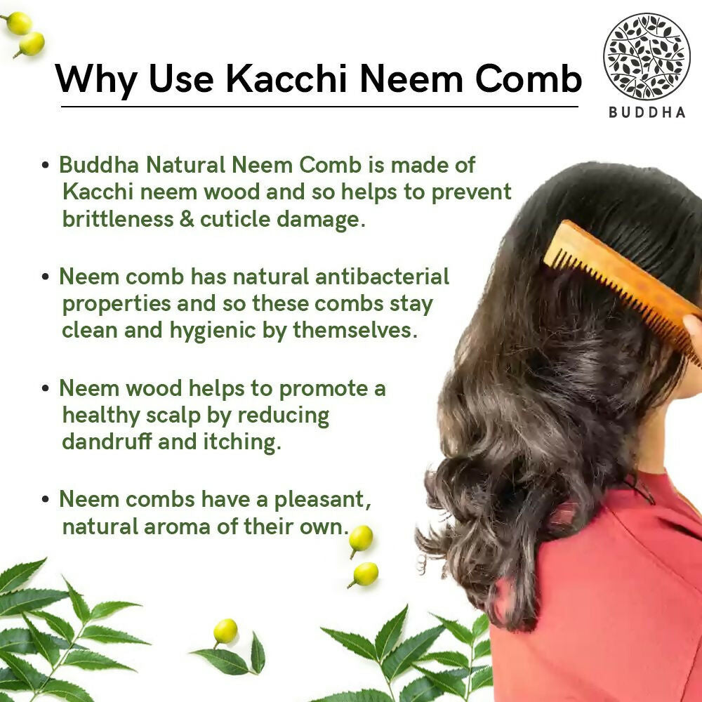 Buddha Natural Beard Kacchi Neem Wooden Comb - Swadesiicart