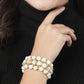 NVR Women White Beaded Elasticated Bracelet - Swadesiicart