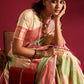 Joban Fashion Cream & Sea Green Plain With Weaving Border Banarasi Silk Sarees | Swadesiicart