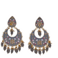 Grey Gold-Polished Brass & Pearl Dangle Women Earrings| Hand Painted Meenakari Chandbali Traditional Ethnic Wear Earrings By House of Ree - Swadesiicart