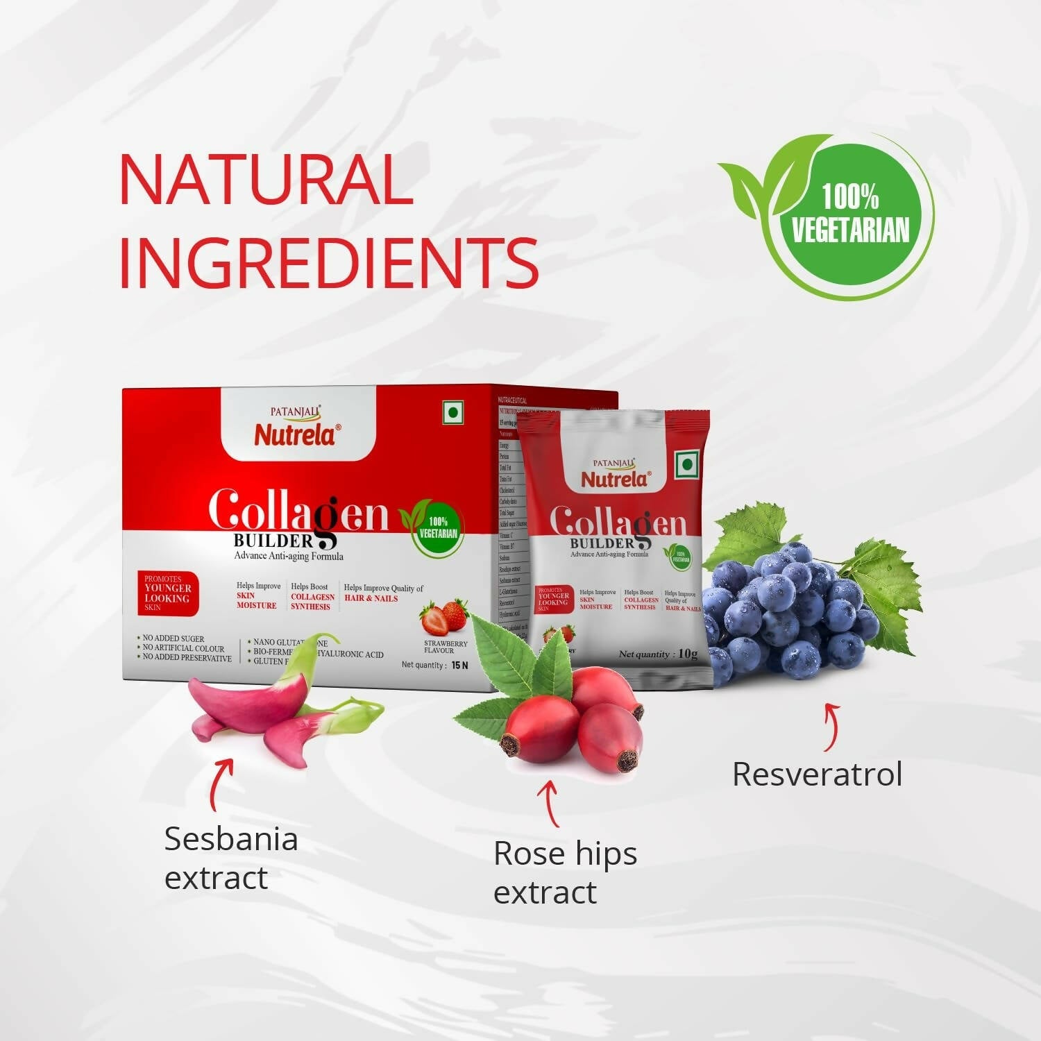 Patanjali Nutrela Collagen Builder Powder - Strawberry Flavour | Swadesiicart