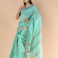 Very Much Indian Handloom Cotton Silk Maheshwari Saree With Sleek Golden Border - Teal Green | Swadesiicart