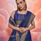 Vishnu Weaves Women's Blue Cotton Self Weaving Saree with Blouse - Swadesiicart