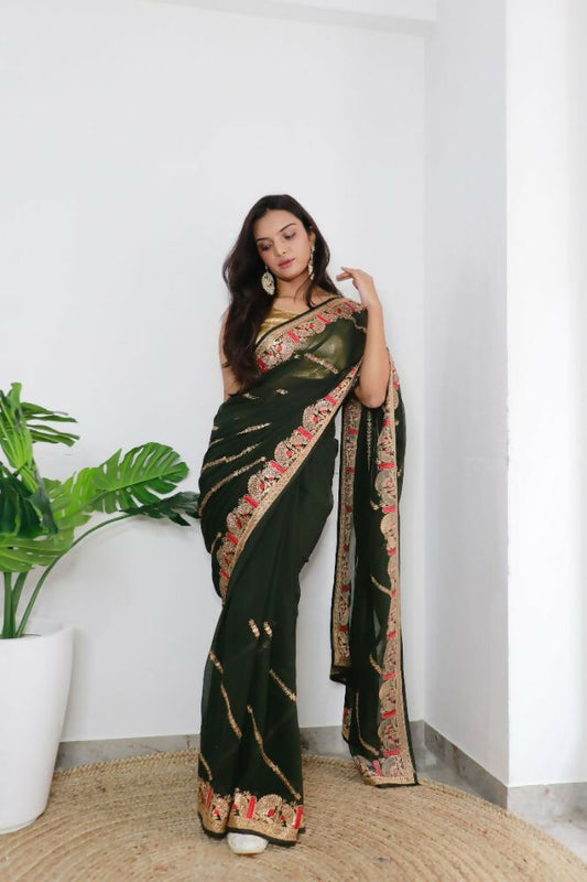 Vamsee Aaradhna Green Georgette Saree - Swadesiicart