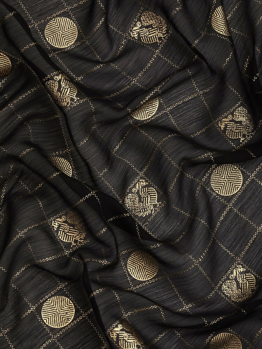 Ahalyaa Women's Traditional Semi Stitch Saree - Black | Swadesiicart