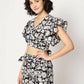 Black Crepe Floral Printed Top with Matching Shorts Set - Shivani