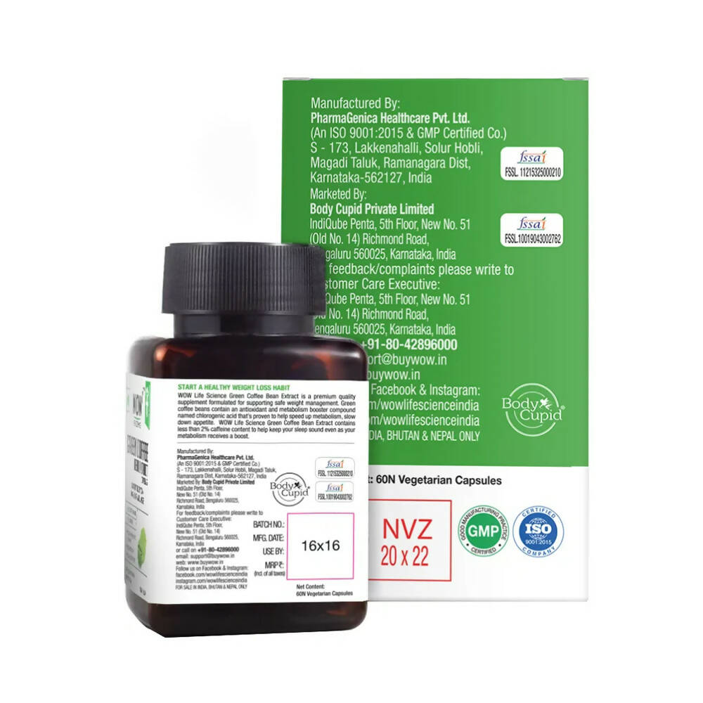 Wow Life Science Green Coffee Bean Extract Vegetarian Capsules | Swadesiicart