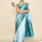 Joban Fashion Sky Blue & Rama Plain With Weaving Border Banarasi Silk Sarees | Swadesiicart