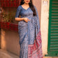 Grey Silk Blend Ajrak Saree with Unstitched Blouse - Hiral Fashion | Swadesiicart