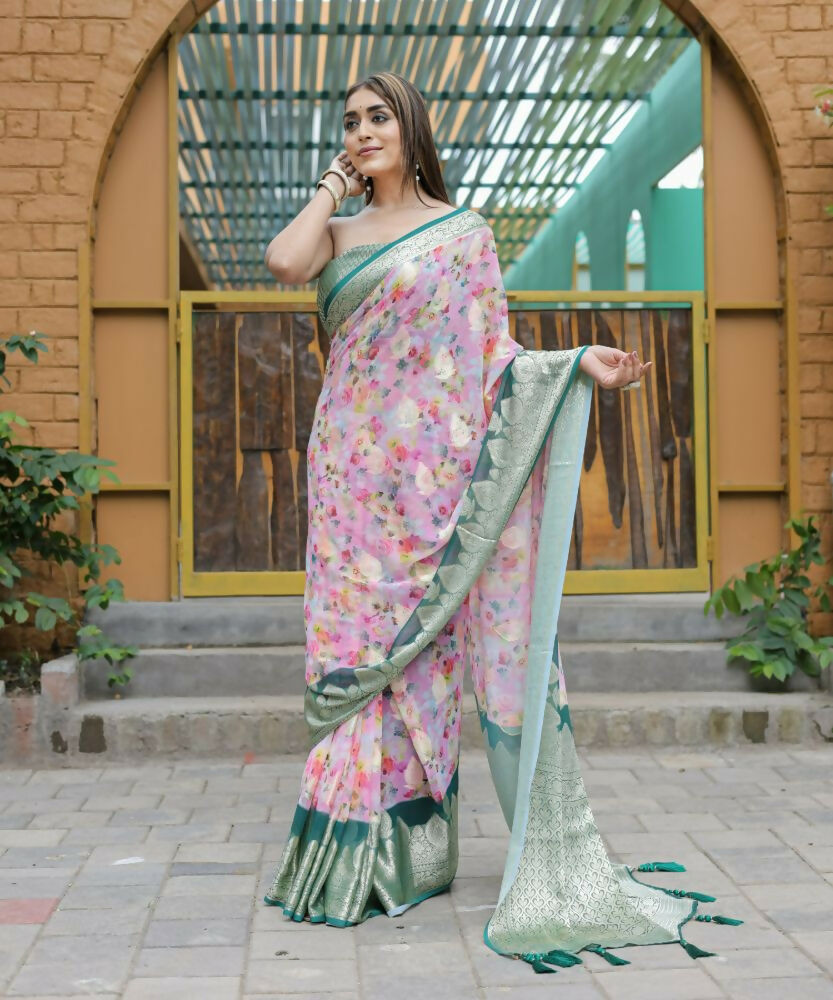 Vamsee Dhruvini Pink Georgette Saree - Swadesiicart